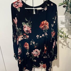 Altar'd State Black Floral Tunic with Pink and Green Accents